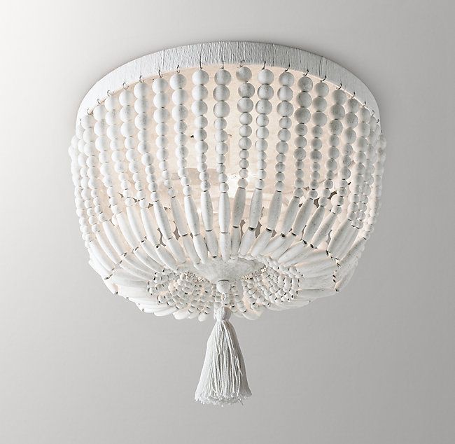 Dauphine Wood Flushmount – Weathered White | Beaded Inside White And Weathered White Bead Three Light Chandeliers (View 11 of 15)