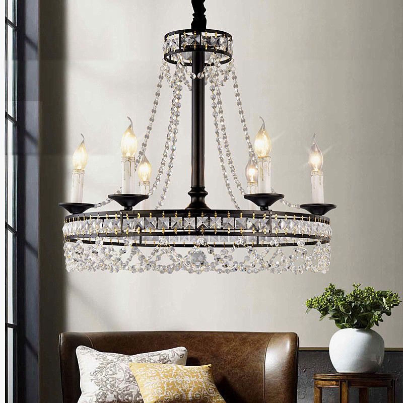 E14/e12 Black Iron Candle Chandelier With K9 Crystal (wh With Black Iron Eight Light Chandeliers (View 10 of 15)