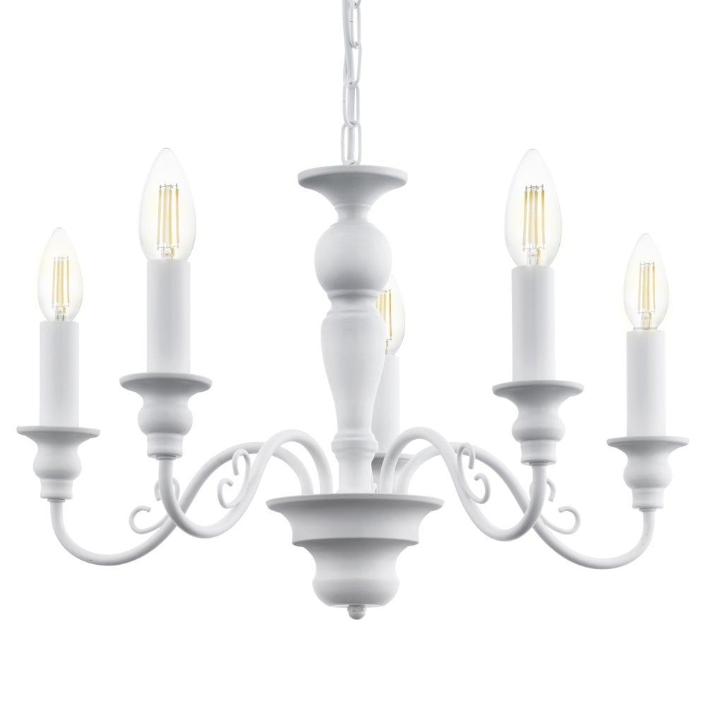 Eglo 49851 Caposile White 5 Arm Steel Chandelier Pendant Light With Steel 13 Inch Four Light Chandeliers (Photo 10 of 15)