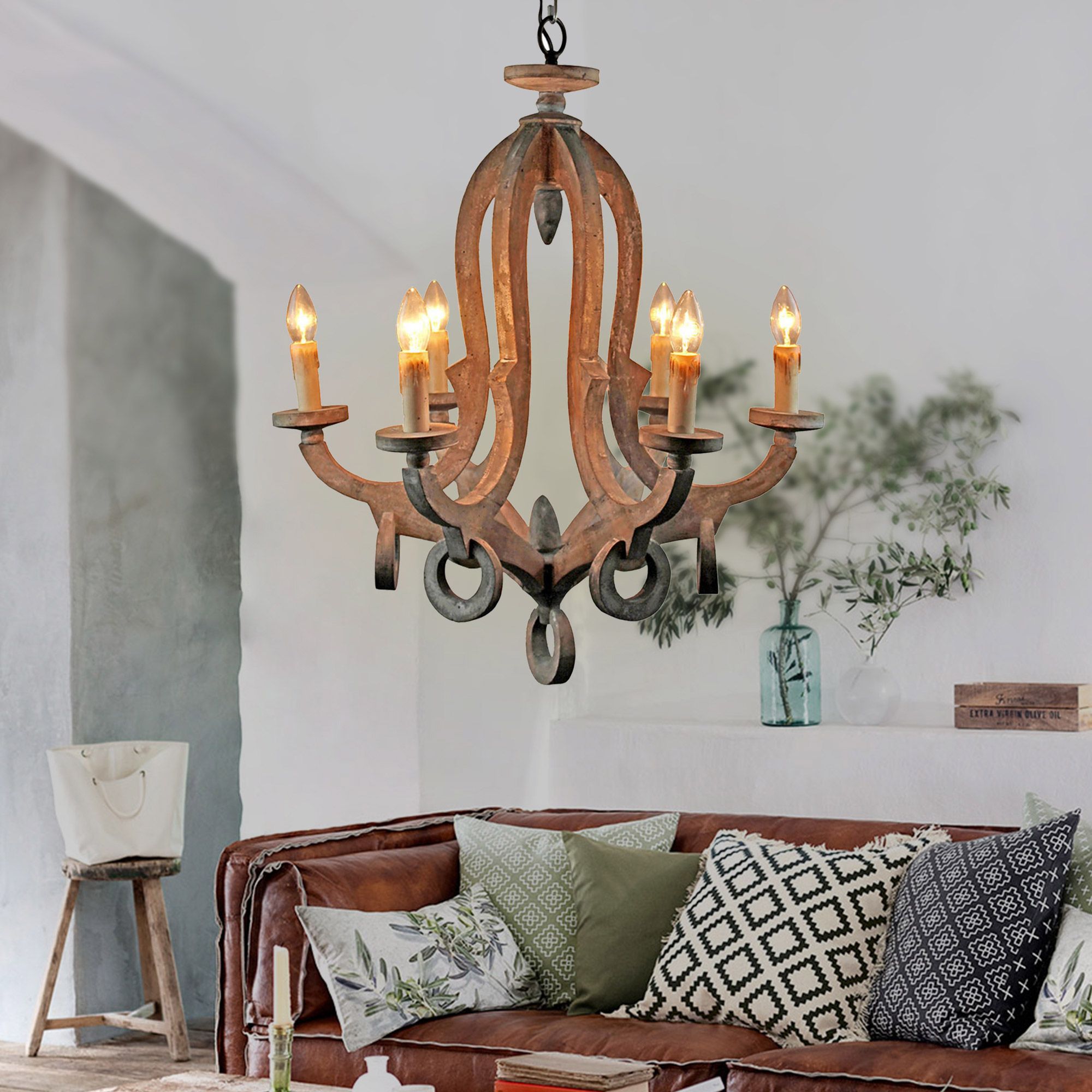 Farmhouse 6 Light Wooden Chandelier · Parrot Uncle Intended For Six Light Chandeliers (View 15 of 15)