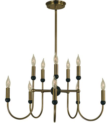 Framburg 4795ab/mblack Nicole 10 Light 25 Inch Antique Within Black And Brass 10 Light Chandeliers (View 5 of 15)
