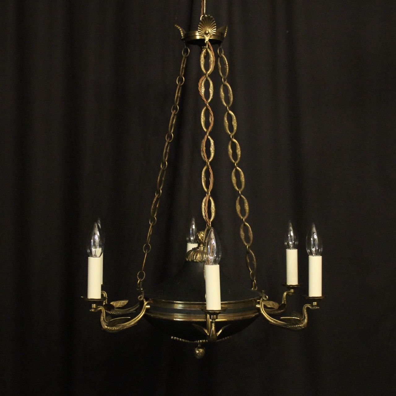 French Gilded Brass Empire 6 Light Chandelier – O'keeffe With Regard To Natural Brass Six Light Chandeliers (View 10 of 15)