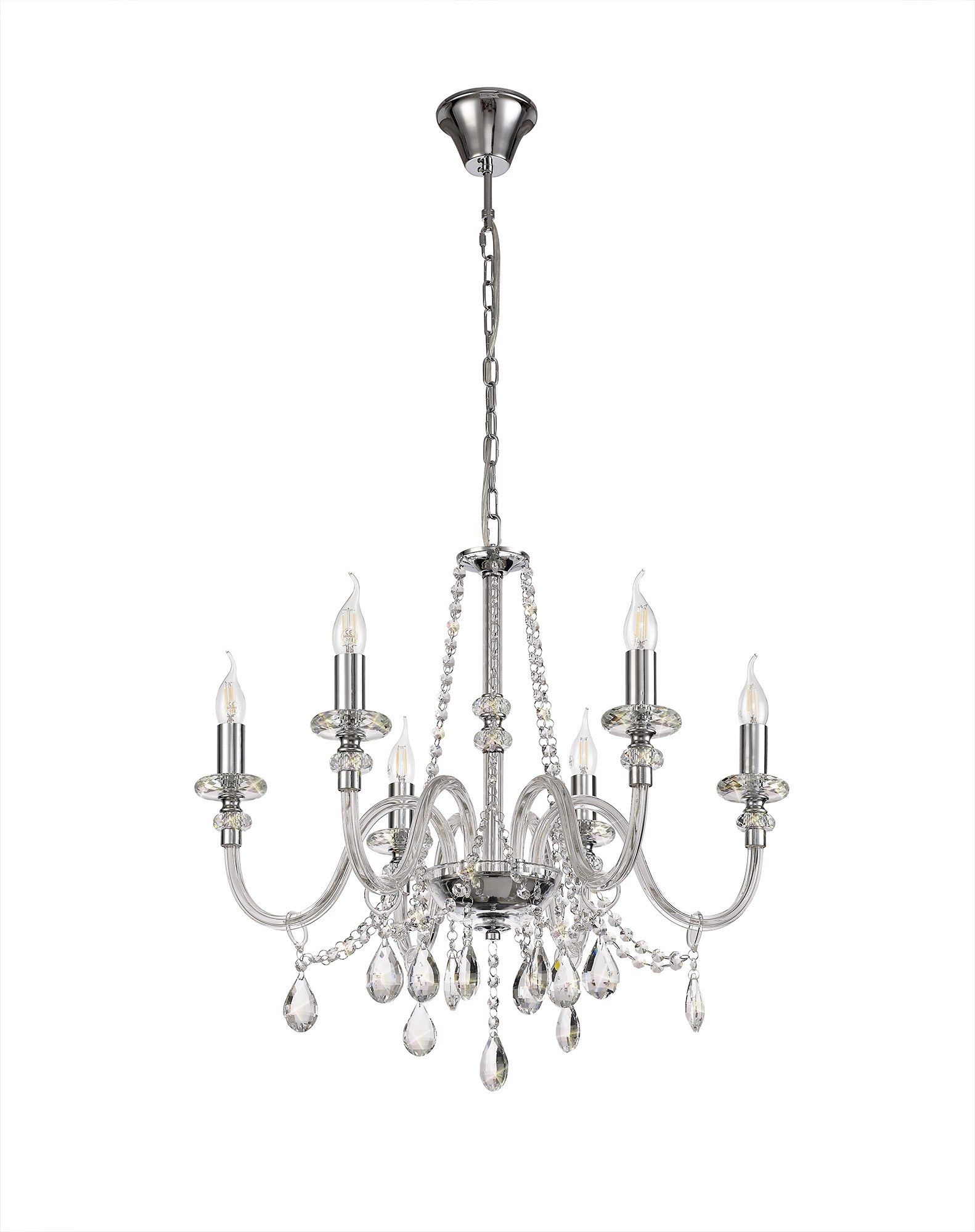 Gastro Chandelier Pendant, 6 Light E14, Polished Chrome Pertaining To Polished Chrome Three Light Chandeliers With Clear Crystal (Photo 13 of 15)