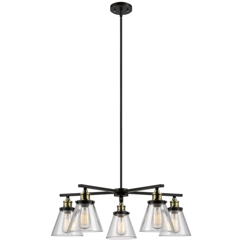Globe Electric Shae 5 Light Oil Rubbed Bronze & Antique Inside Oil Rubbed Bronze And Antique Brass Four Light Chandeliers (Photo 1 of 15)