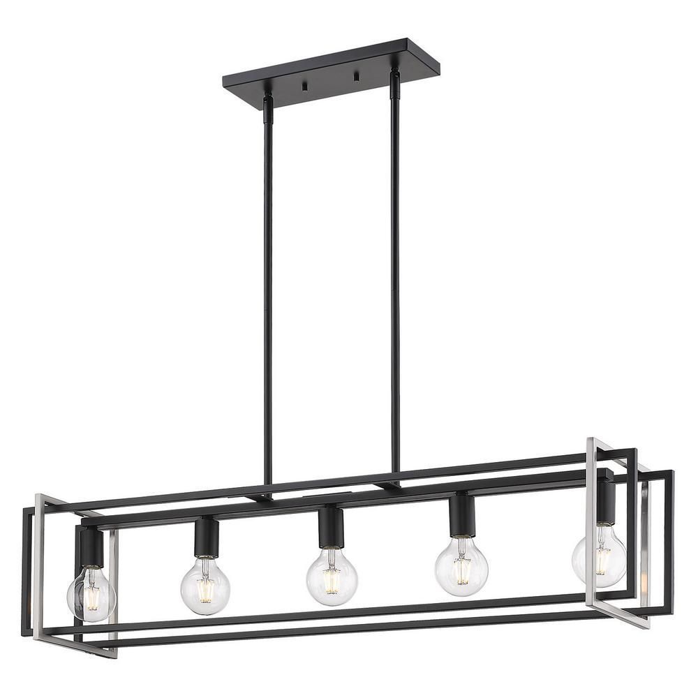 Golden Lighting Tribeca 5 Light Black With Pewter Accents Pertaining To Midnight Black Five Light Linear Chandeliers (View 5 of 15)