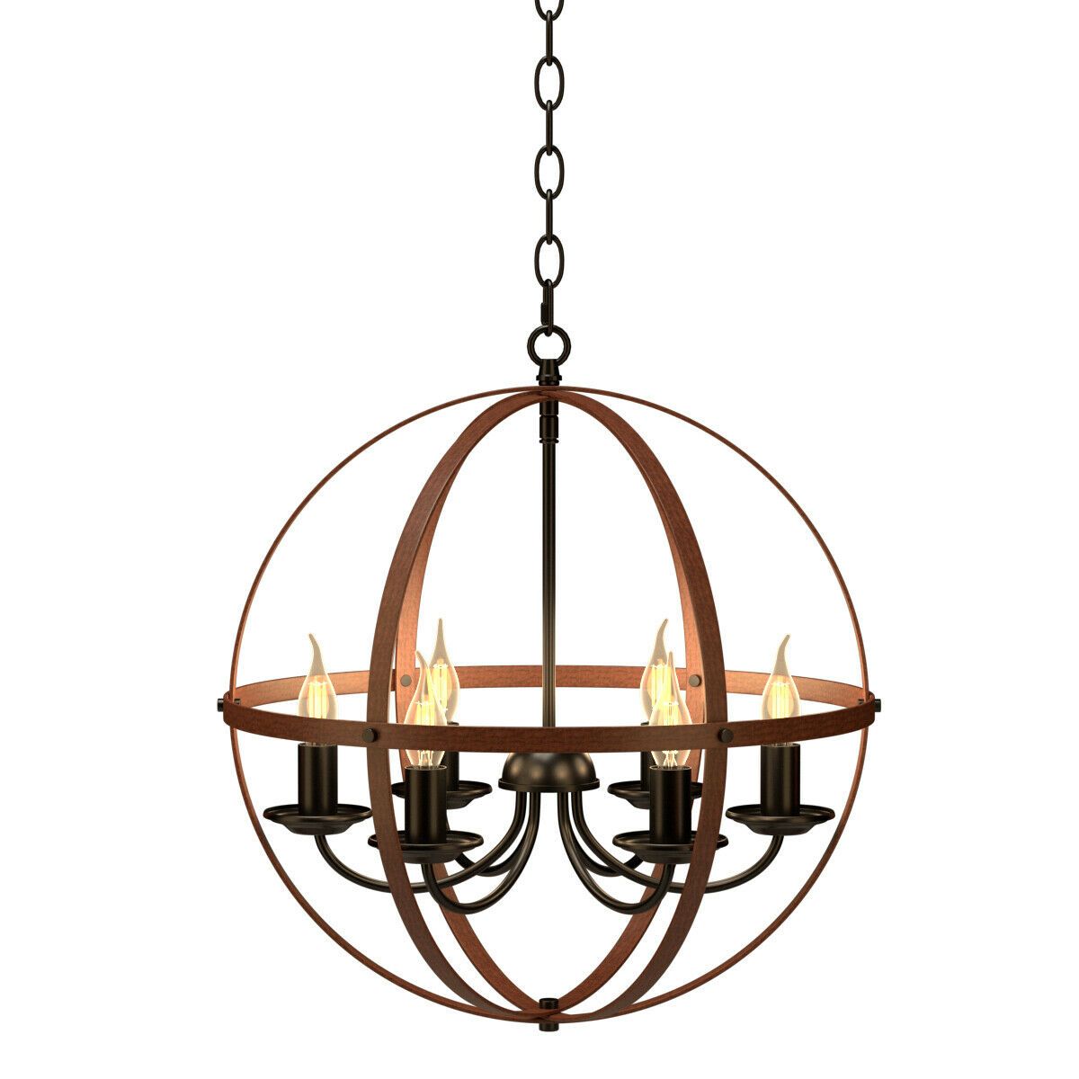 Gymax 6 Light Orb Chandelier Rustic Vintage Ceiling Lamp W Intended For Six Light Chandeliers (View 6 of 15)