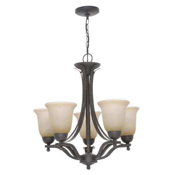 Hampton Bay 5 Light Rustic Iron Chandelier With Antique With Regard To Black Iron Eight Light Chandeliers (View 8 of 15)