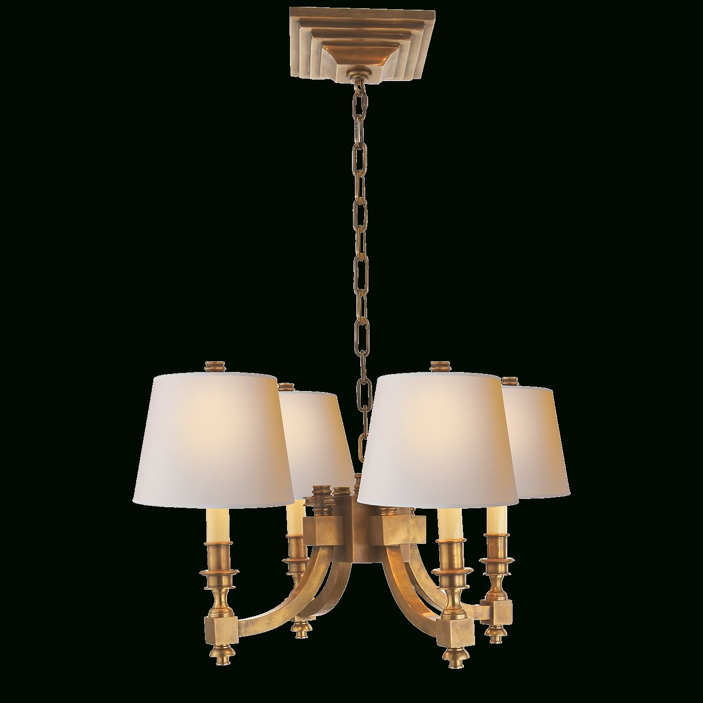 Hand Rubbed Antique Brass With Natural Paper Shades In Natural Brass Six Light Chandeliers (View 8 of 15)