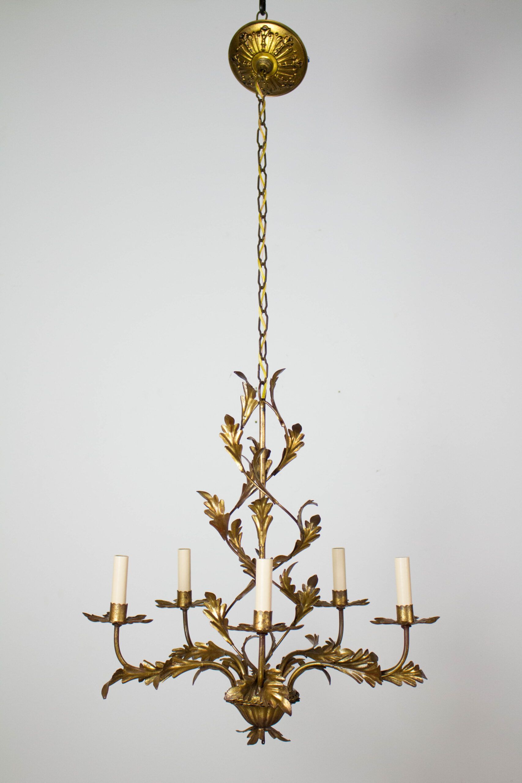 Italian Five Light Gold Leaf Chandelier With Crystals Within Antique Gild One Light Chandeliers (Photo 15 of 15)