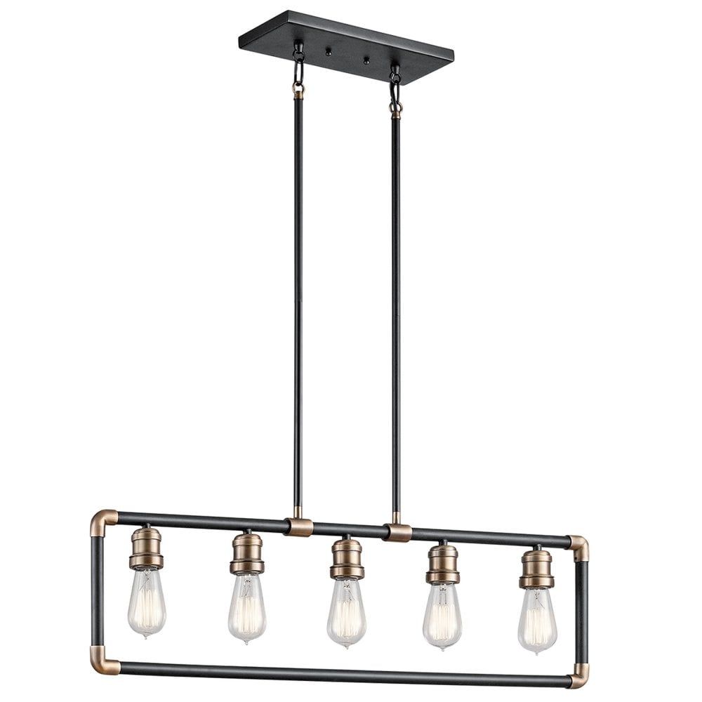 Kichler Imahn Five Light Linear Chandelier In Black Pertaining To Midnight Black Five Light Linear Chandeliers (Photo 8 of 15)