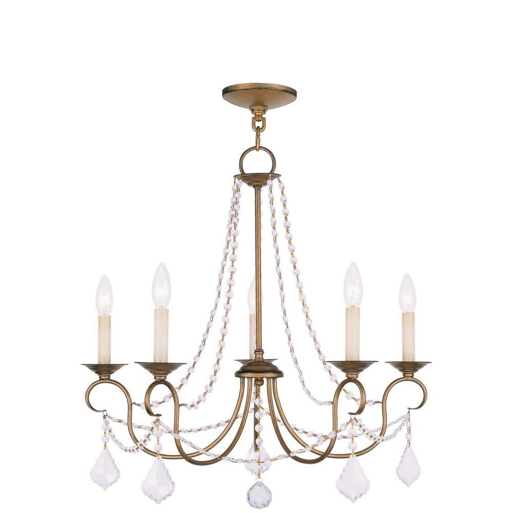 Livex Lighting Providence 5 Light Antique Gold Leaf In Antique Gild One Light Chandeliers (View 7 of 15)