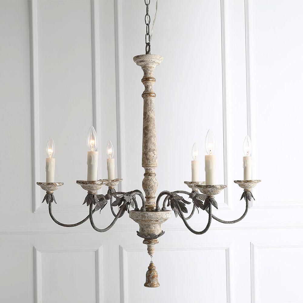 Lnc 6 Light Distressed White Wood French Country Pertaining To French White 27 Inch Six Light Chandeliers (View 9 of 15)