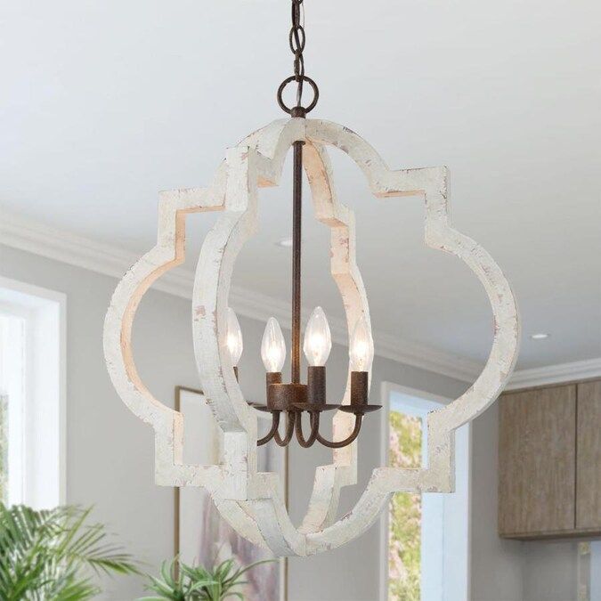 Lnc Timeless 3 Light Distressed White Farmhouse Chandelier Pertaining To White And Weathered White Bead Three Light Chandeliers (View 9 of 15)