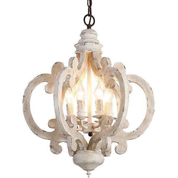 Lovedima Rustic Vintage Iron Wooden Chandelier 6 Light Within White And Weathered White Bead Three Light Chandeliers (View 10 of 15)