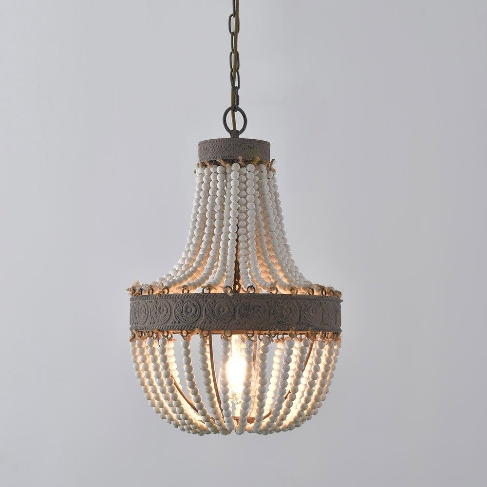 Luxury Farmhouse Rustic 1 Light / 3 Light Wood Beaded With Regard To White And Weathered White Bead Three Light Chandeliers (View 6 of 15)