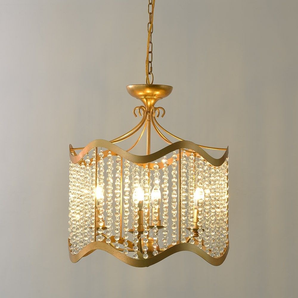 Luxury Glew Vintage Retro 4 Light Beaded Chandelier Gold Pertaining To Antique Gold 13 Inch Four Light Chandeliers (Photo 4 of 15)