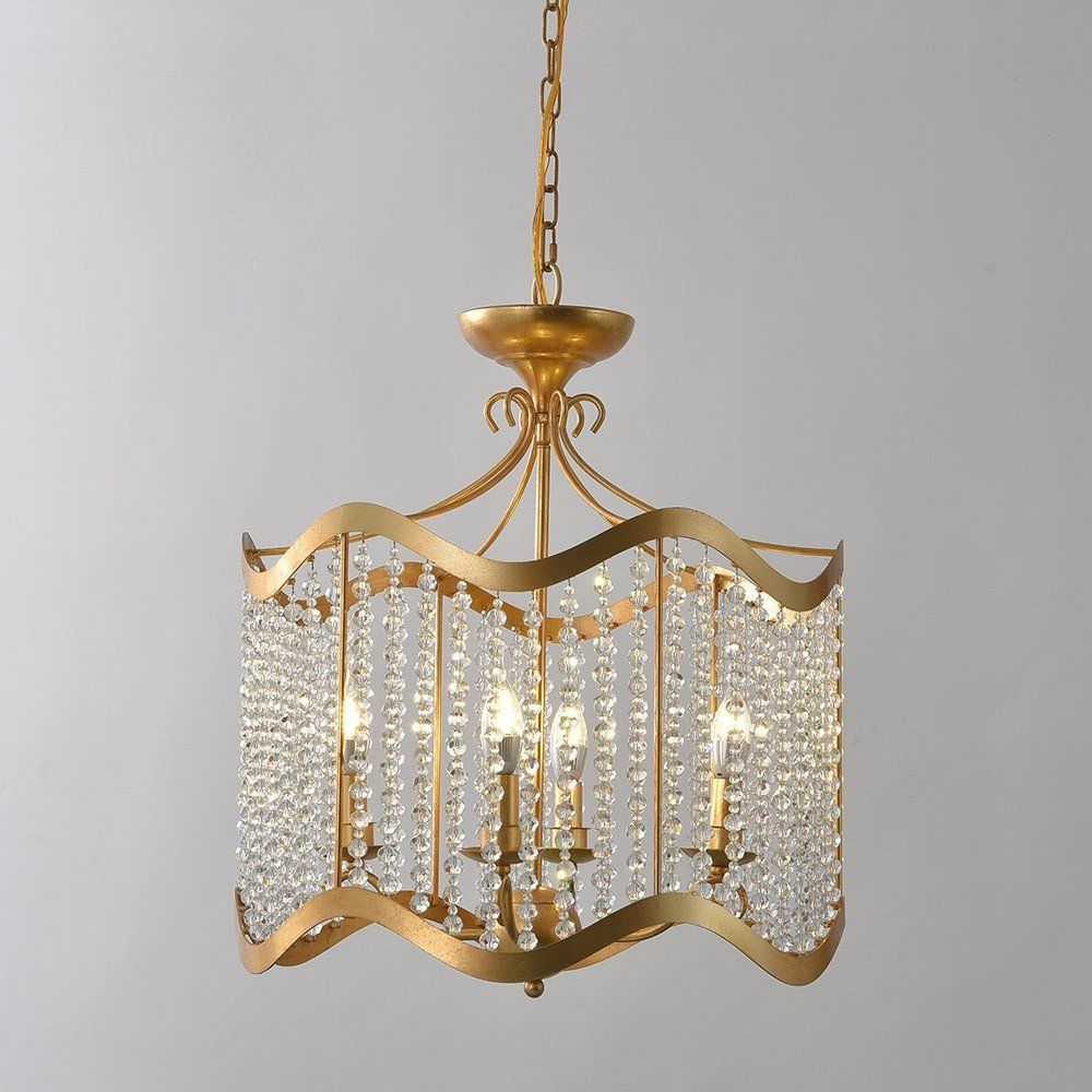 Luxury Glew Vintage Retro 4 Light Beaded Chandelier Gold Throughout White And Weathered White Bead Three Light Chandeliers (View 2 of 15)
