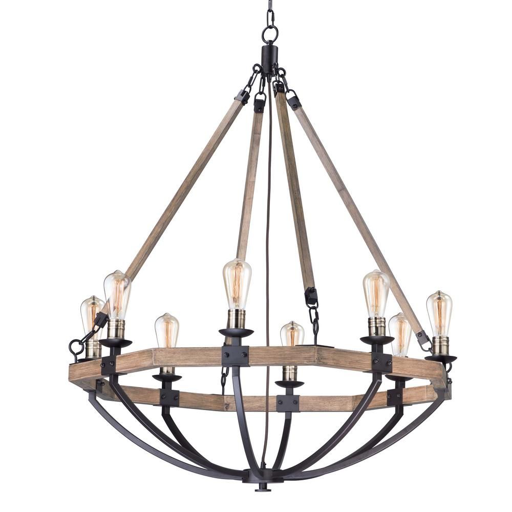 Maxim Lighting Lodge 8 Light Weathered Oak / Bronze With Regard To Weathered Oak And Bronze 38 Inch Eight Light Adjustable Chandeliers (View 2 of 15)