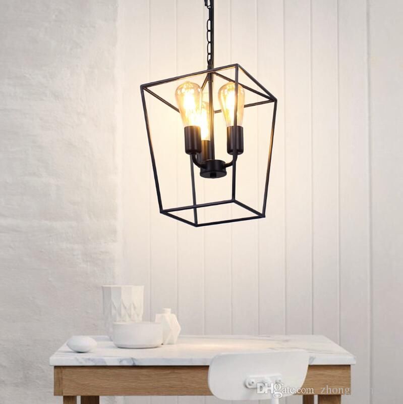 Modern Black Cage Pendant Lights Iron Minimalist Retro For Black Iron Eight Light Minimalist Chandeliers (View 6 of 15)