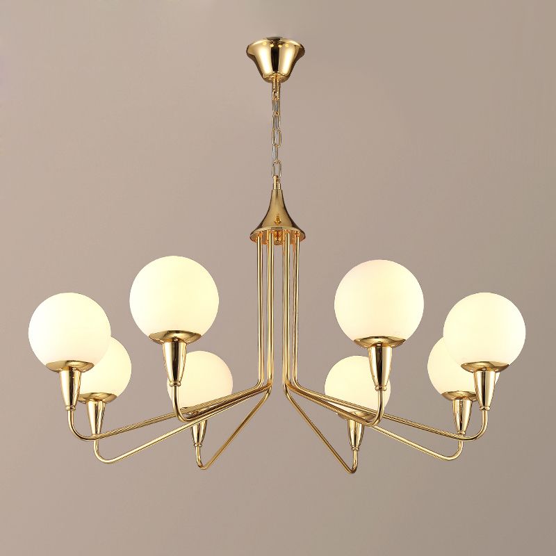 Modern White Glass Globes Chandelier Metal 8 Light Curved Pertaining To Steel Eight Light Chandeliers (Photo 4 of 15)