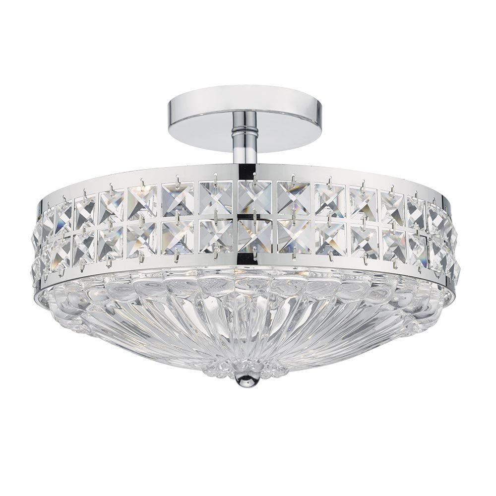 Olo5350 Olona 3 Light Semi Flush Polished Chrome And Clear Throughout Polished Chrome Three Light Chandeliers With Clear Crystal (Photo 15 of 15)