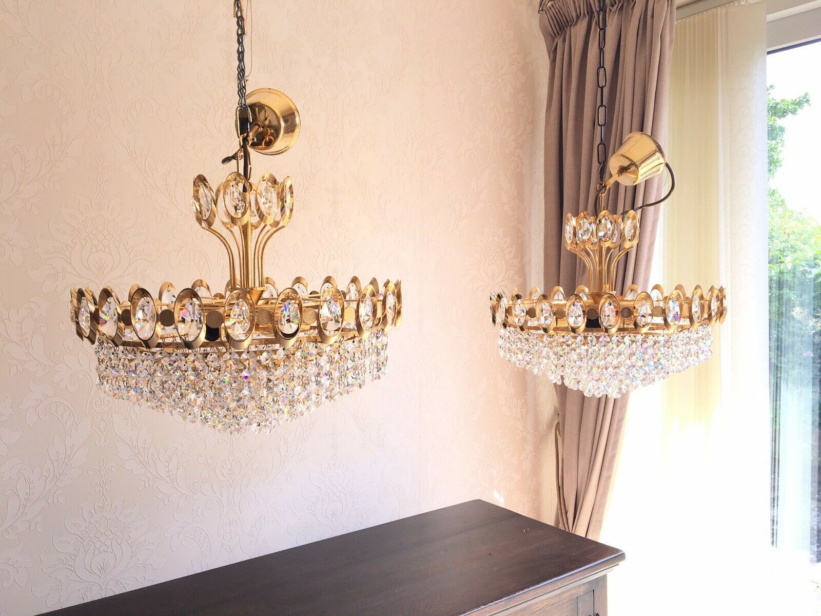 Pair Of Vintage Gold Plated Real Crystal Chandeliers 8 Within Antique Gold 18 Inch Four Light Chandeliers (View 9 of 15)