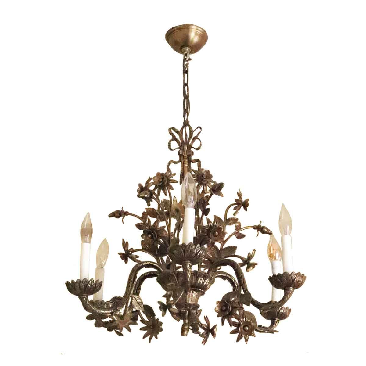 Salvaged Waldorf Brass Six Light Floral Chandelier | Olde Throughout Natural Brass Six Light Chandeliers (View 4 of 15)