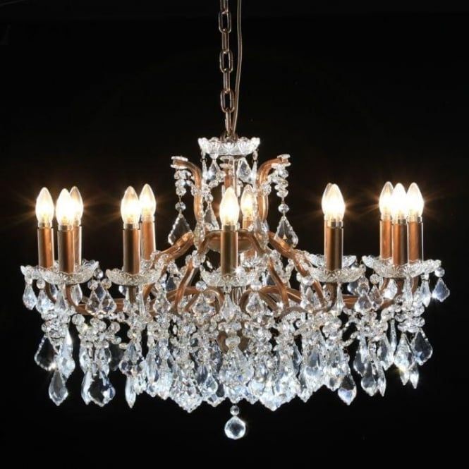 Shallow 12 Branch Gold Antique French Style Chandelier With Regard To Antique Gild Two Light Chandeliers (Photo 14 of 15)