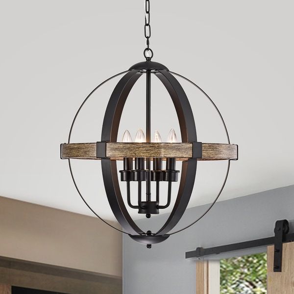 Shawn Matte Black 4 Light Metal Orb Cage Chandelier With Regard To Isle Matte Black Four Light Chandeliers (View 13 of 15)