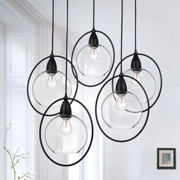 Shop Luna Antique Black 5 Light Glass Iron Loop Pendant With Bubbles Clear And Natural Brass One Light Chandeliers (View 10 of 15)