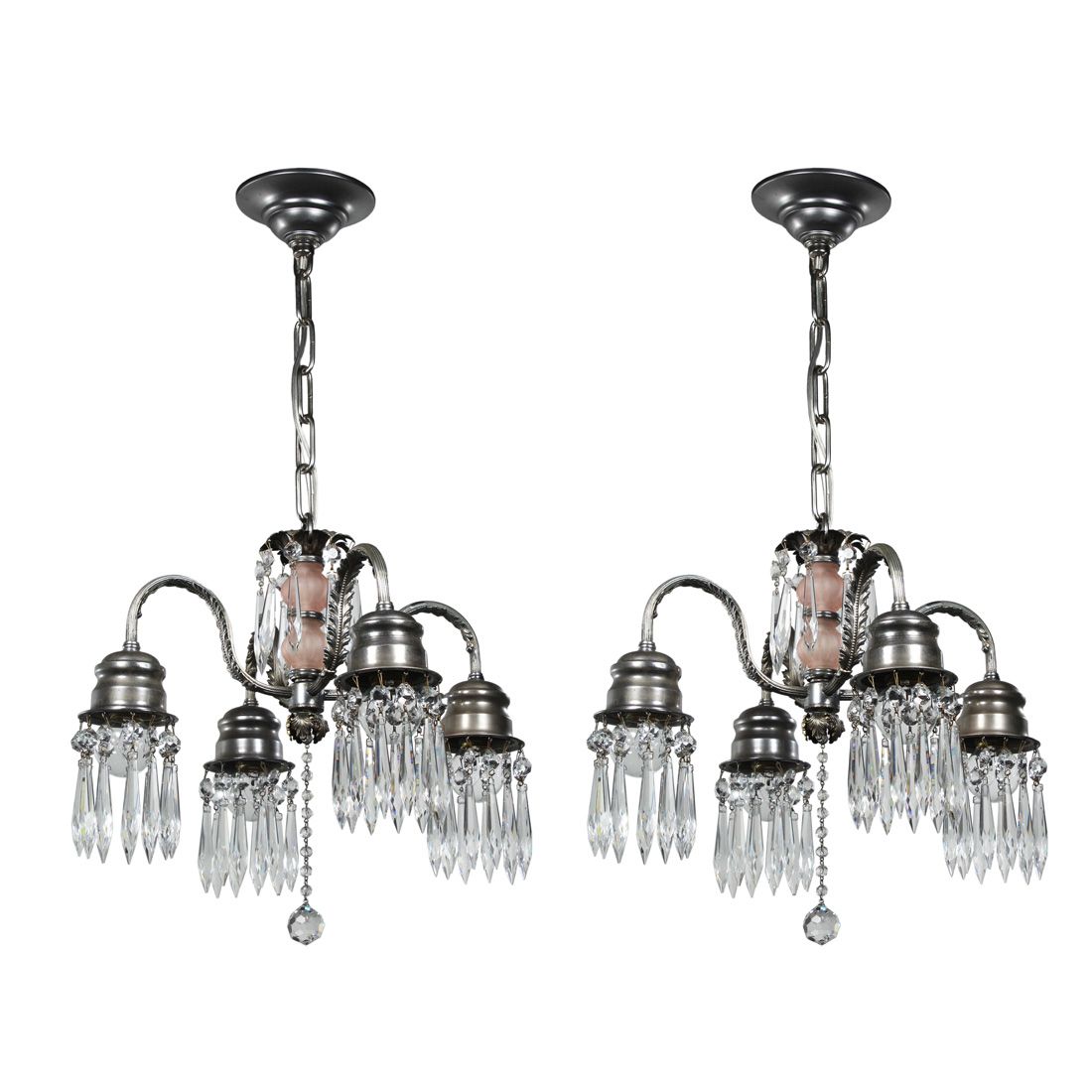 Sold Matching Antique Four Light Chandeliers With Prisms For Four Light Antique Silver Chandeliers (Photo 4 of 15)