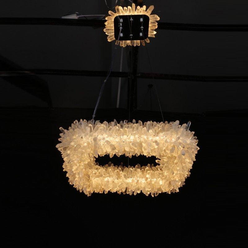 Square Geode Quartz Crystal Chandelier – Quartz Crystal Within Bubbles Clear And Natural Brass One Light Chandeliers (View 15 of 15)