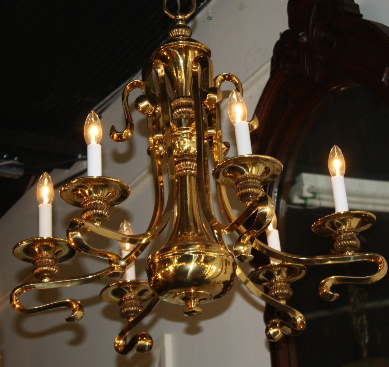 Swirl Arm Six Light Brass Chandelier For Sale | Antiques For Natural Brass Six Light Chandeliers (View 12 of 15)