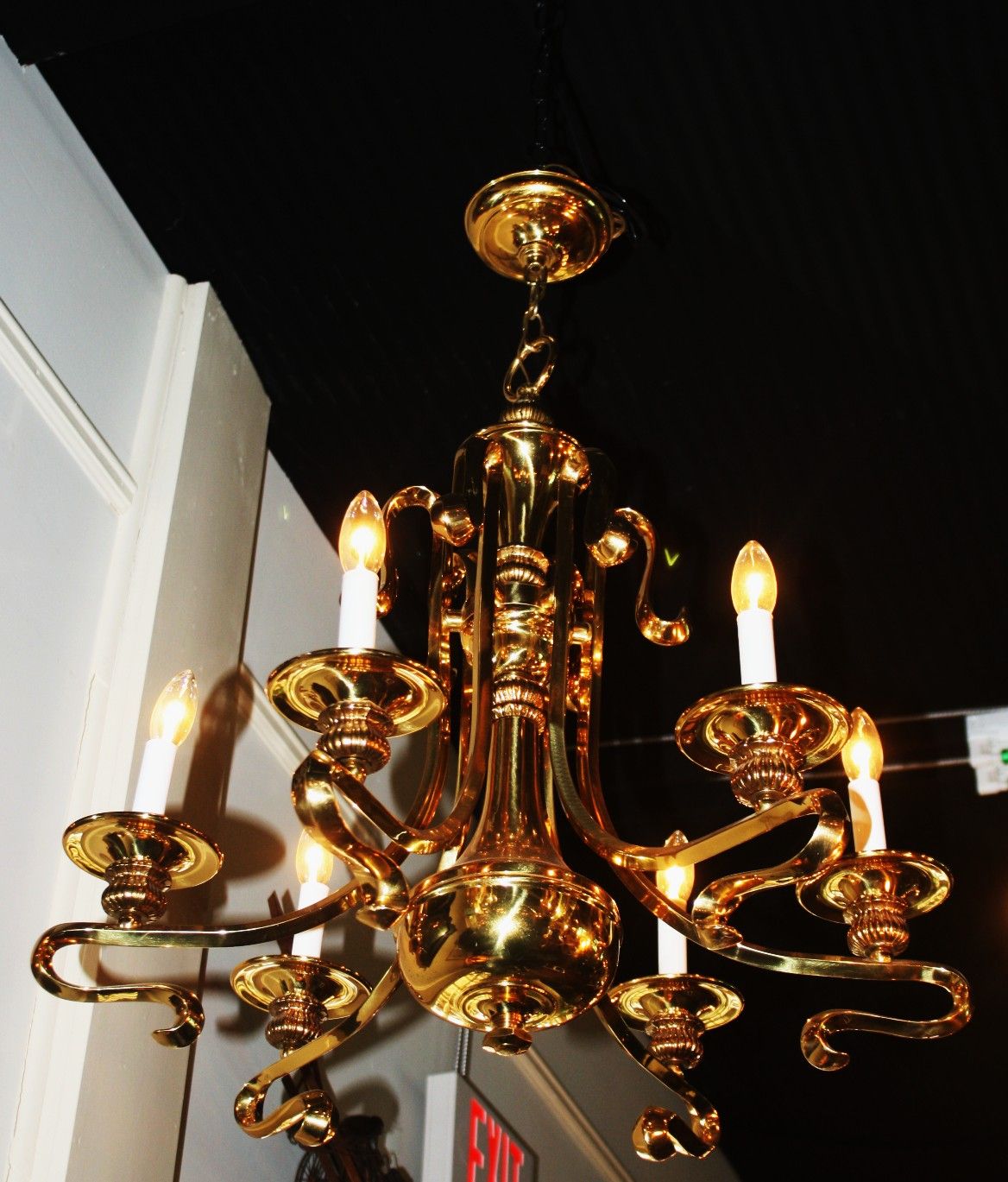 Swirl Arm Six Light Brass Chandelier For Sale | Antiques Throughout Natural Brass Six Light Chandeliers (View 5 of 15)