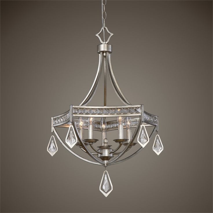 Uttermost Tamworth Burnished Silver Champagne Leaf Five Regarding Burnished Silver 25 Inch Four Light Chandeliers (View 14 of 15)