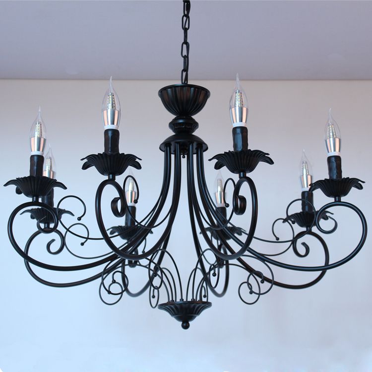 Vintage Black Iron Art Chandelier Pendant Lamp Ceiling Intended For Black Iron Eight Light Chandeliers (Photo 3 of 15)