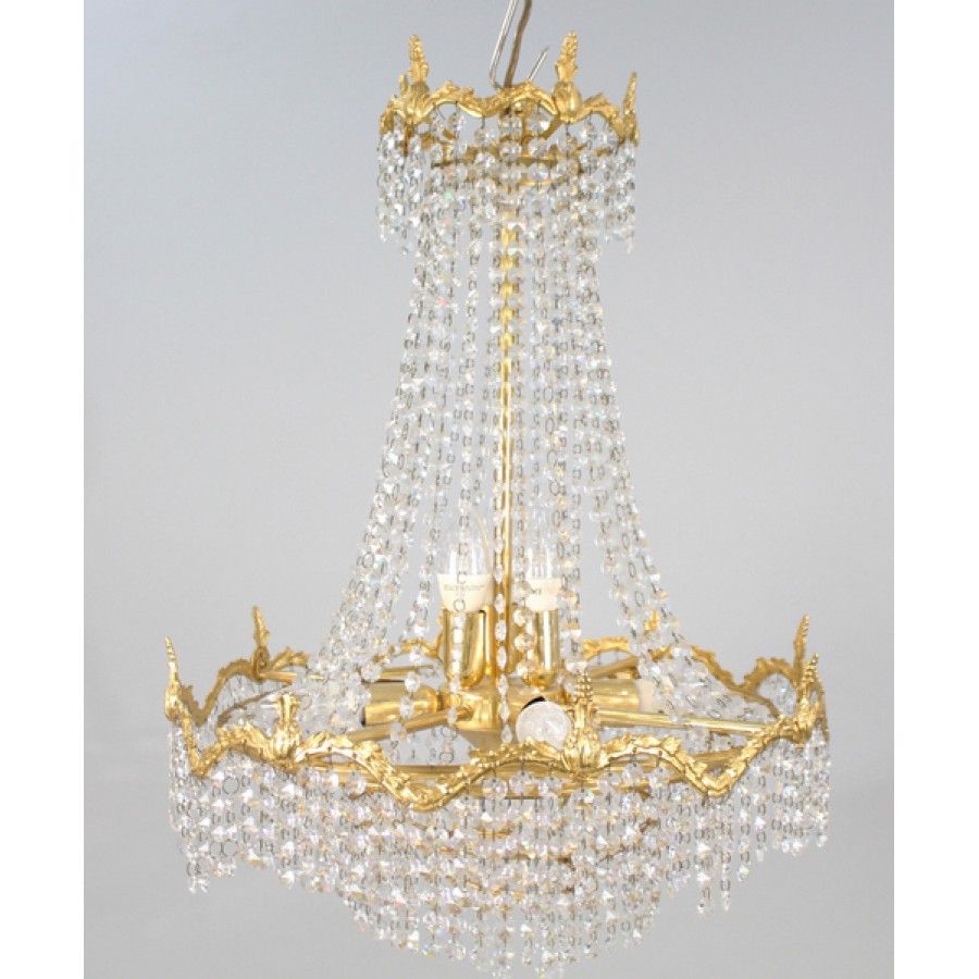 Vintage Gold Plated Framed Crystal Chandelier With Regard To Antique Gild One Light Chandeliers (View 9 of 15)