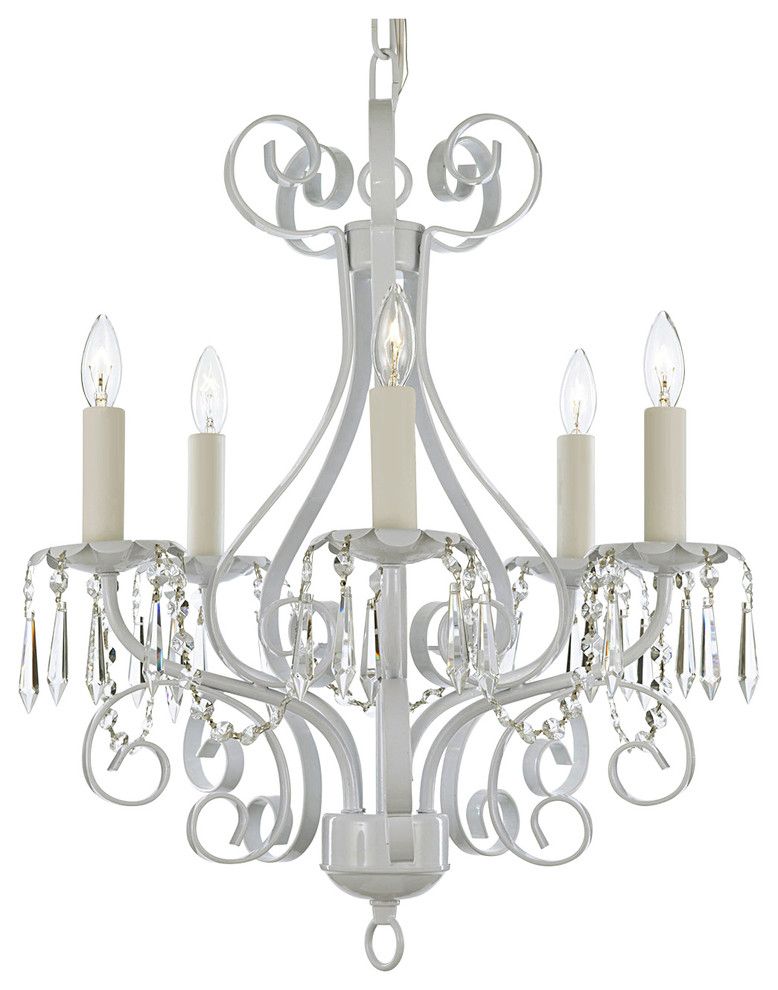 White Wrought Iron Crystal Chandelier Country French 5 With Regard To French White 27 Inch Six Light Chandeliers (View 12 of 15)