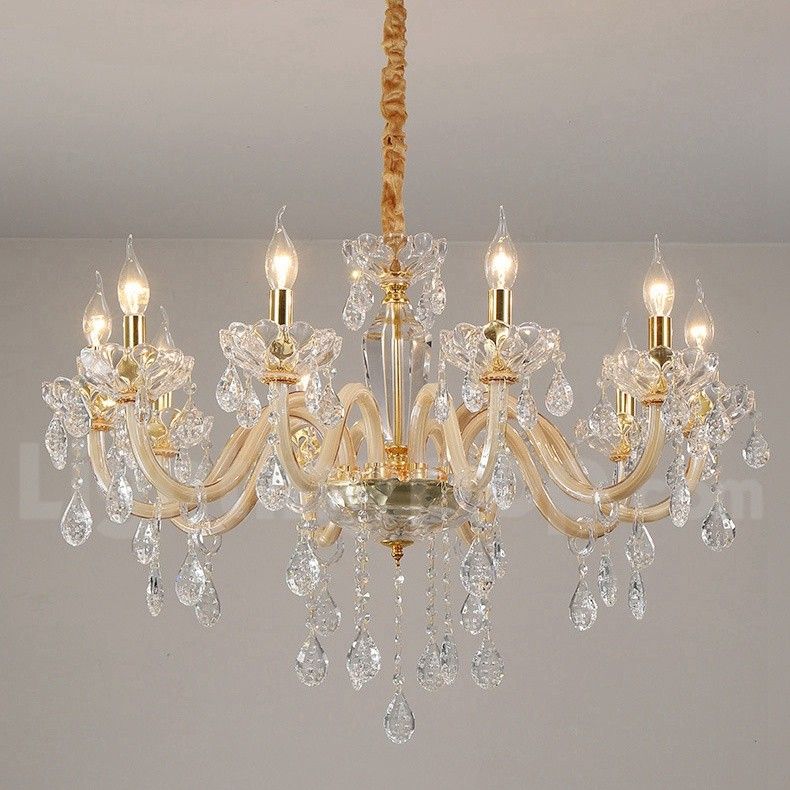 10 Light Gold Chandelier With Clear Crystal Candle Within Clear Crystal Chandeliers (View 10 of 15)
