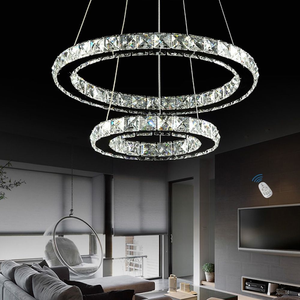 2 Rings Large/small Genuine K9 Crystal Led Chandelier 3 Throughout Chrome And Crystal Led Chandeliers (View 4 of 15)