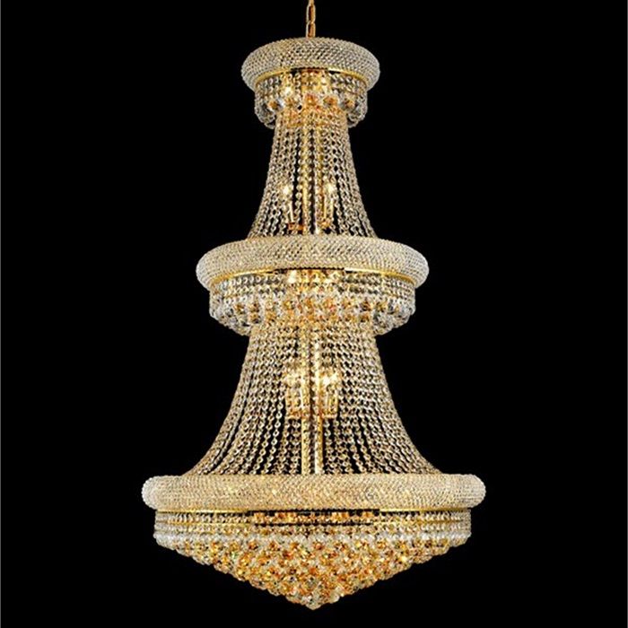 30 Inch Three Tiers Empire Crystal Chandelier In Gold Intended For Roman Bronze And Crystal Chandeliers (View 6 of 15)