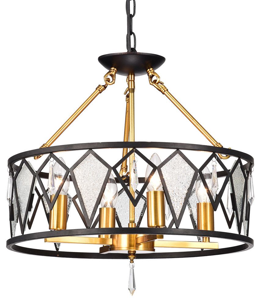4 Light Black And Antique Gold Flushmount Chandelier With For Black Finish Modern Chandeliers (Photo 5 of 15)