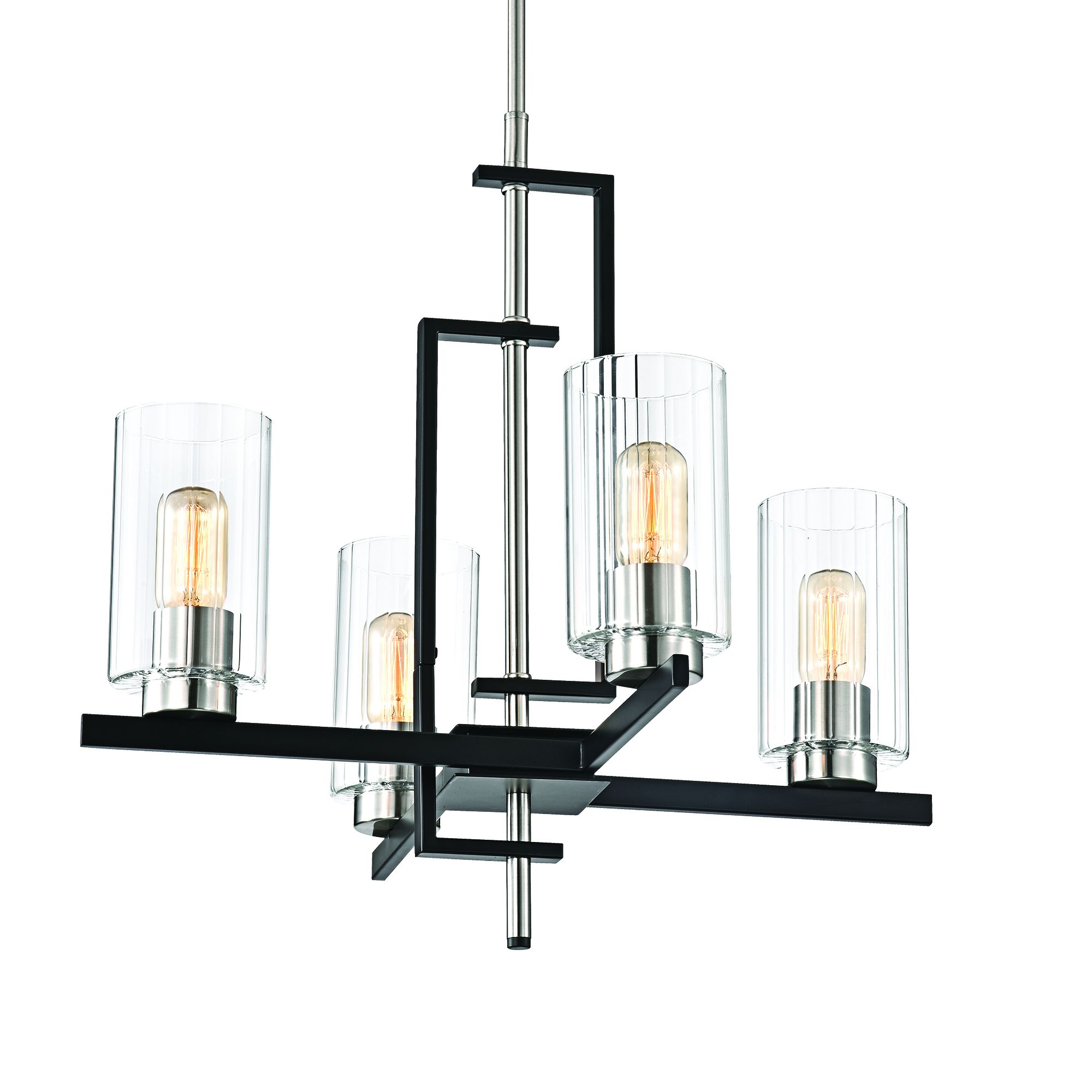 4 Light Black And Brushed Nickel Pendant Chandelier Clear Within Brushed Nickel Metal And Wood Modern Chandeliers (View 15 of 15)