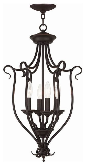 4 Light Bronze Foyer Chandelier – Traditional With Bronze Sphere Foyer Pendant (View 13 of 15)