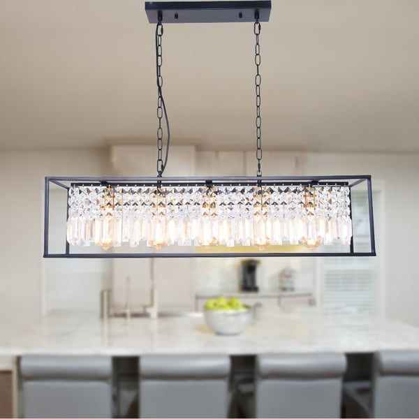 5 Light Linear Kitchen Island Lighting, Modern Crystal Intended For Black And Gold Kitchen Island Light Pendant (View 6 of 15)