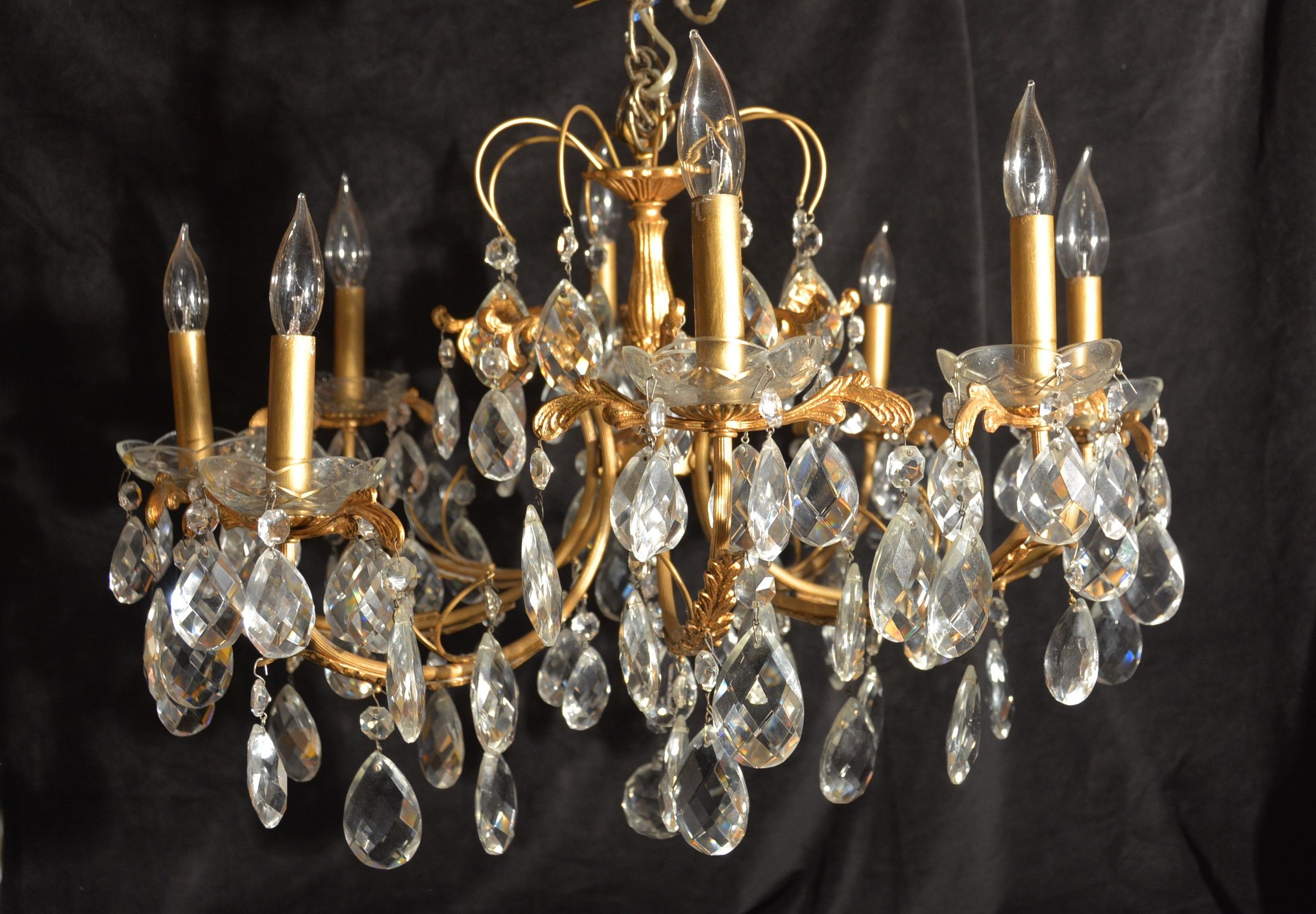 8 Light French Gold Bronze Crystal Chandelier For Sale Inside Antique Brass Crystal Chandeliers (View 9 of 15)