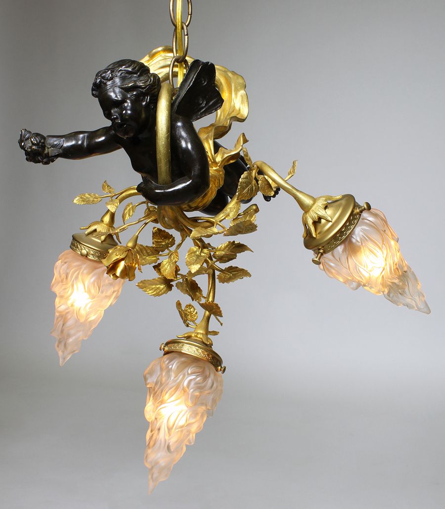 A Fine French 19th/20th Century Belle Époque Three Light Within Dark Mocha Ribbon Chandeliers (View 11 of 15)