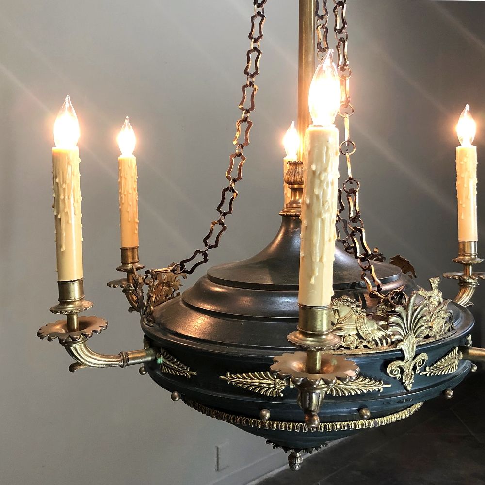 Antique French Empire Bronze & Brass Chandelier Intended For Bronze Metal Chandeliers (View 8 of 15)