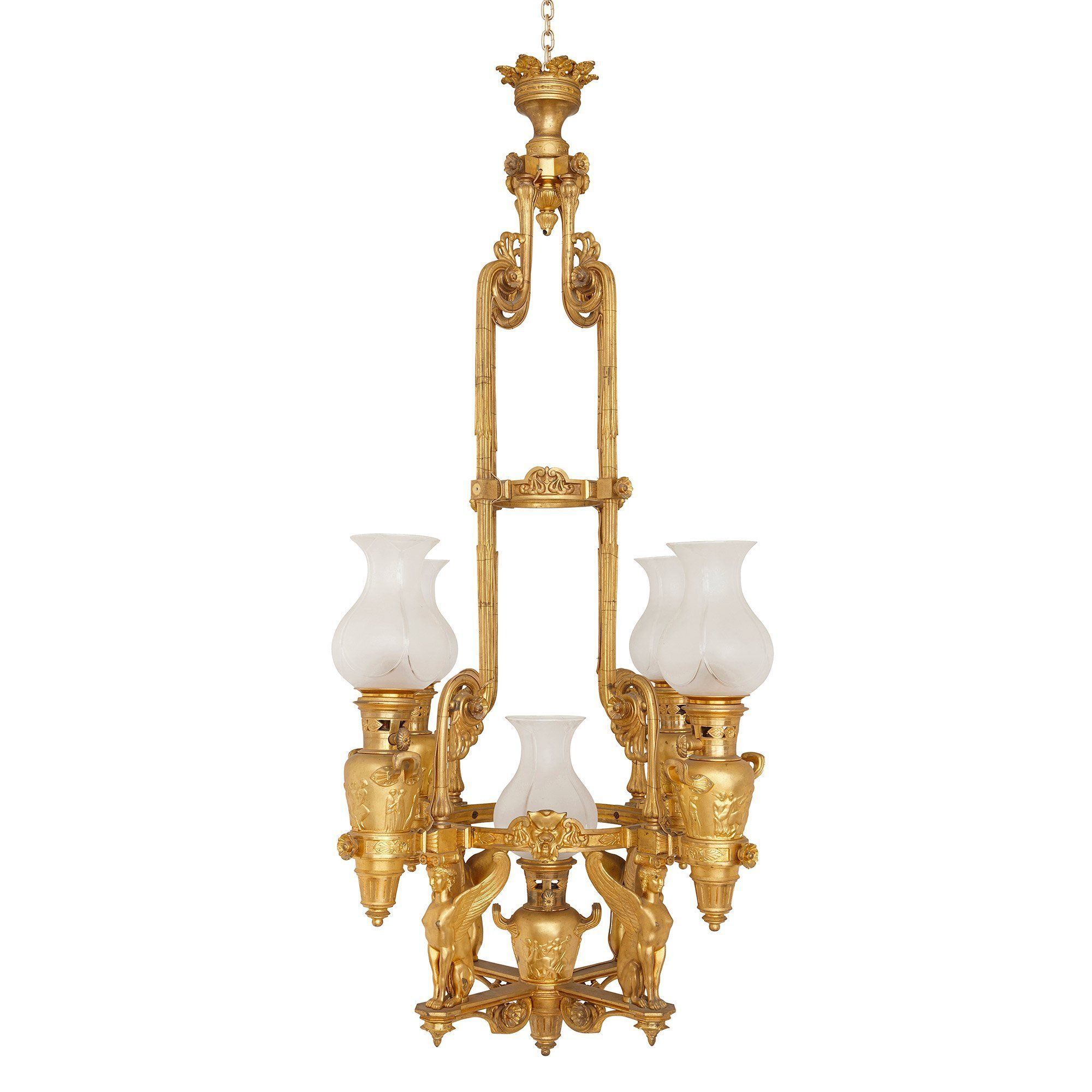 Antique French Empire Style Ormolu Chandelier | Bronze Intended For Roman Bronze And Crystal Chandeliers (Photo 14 of 15)