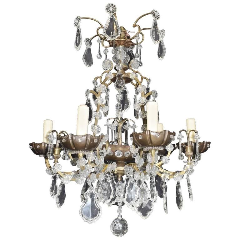 Antique Lighting, Bronze & Crystal Chandelier | Maurice Pertaining To Bronze And Scavo Glass Chandeliers (View 11 of 15)